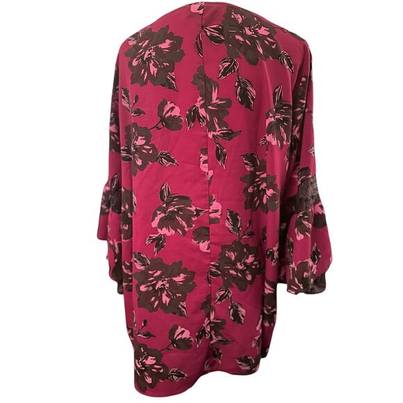 Lane Bryant Floral Top with Lace Sleeves, Berry Pink, Plus Size 18/20 - Picture 2 of 7